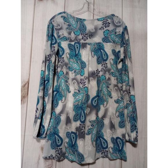MoQiVGi Shirt Ladies Large Paisley Blue Grey‎ Long Sleeve - Picture 2 of 6